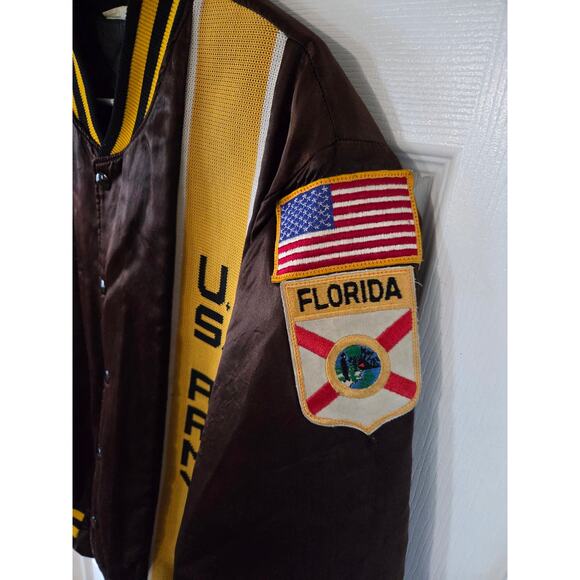 US Army Bravo Bulldogs Embroidered Satin Bomber Jacket Large Brown Street - Picture 3 of 16